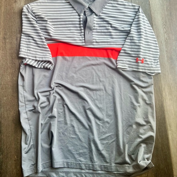 Under Armour Men's Gray and Red Striped golf Polo Shirt - Picture 1 of 2